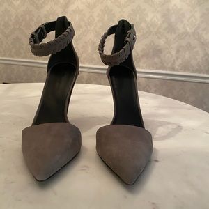 Allsaints Gabie suede smoke grey heeled sandal